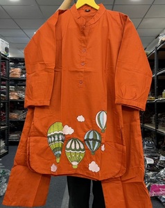 Orange Embroidered Cotton Recycled Materials Ready to Wear <b>Kurta</b> Palazzo Set <b>Indian</b> Pakistani Casual Wear for Women All Seasons - Product Image 1