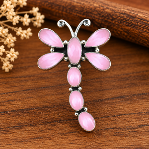 Anillo de Plata con Concha Rosa y Libélula, Estilo Boho Occidental, Anillo con Piedra Preciosa, Joyería del Suroeste, Anillo de Moda para Mujer, Regalo - Product Image 4