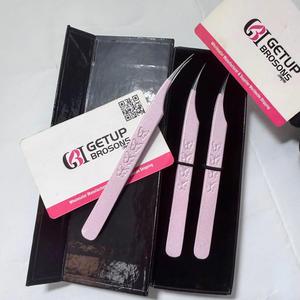 Dolphin Stainless Steel Durable High Quality <b>Pink</b> Color Powder Coating Butterfly Print Eyelash Extension Tweezers Custom Logo - Product Image 6