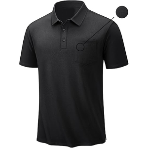 Men's <b>Black</b> Short Sleeve <b>Polo</b> <b>Shirt</b> With Chest Pocket Casual Regular Fit Woven Oxford Fabric Solid Color Design - Product Image 2