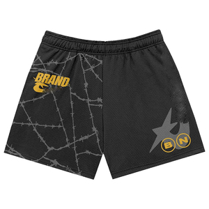 Women <b>Mesh</b> Shorts 160 GSM Breathable Polyester Fabric Brown Graphic Print Panel Design Custom <b>Screen</b> Print Logo women's shorts - Product Image 4