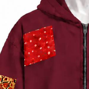 <b>Burgundy</b> Tapestry Patchwork Zip Up <b>Hoodie</b> Oversized Full Zip Printed Patch Hooded Sweatshirt Casual Streetwear Jacket - Product Image 6