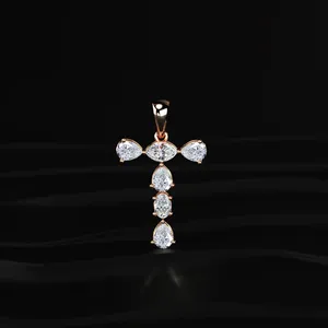 Nouveau design de collier pendentif en diamant CVD cultivé en laboratoire en forme de lettre T, clarté VVS-VS, certifié IGI, pendentif en or rose avec couleur D-E. - Product Image 1