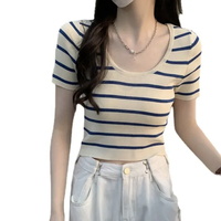 Groothandel Zomer Streetwear Dames T-shirts 100% Katoen Ronde Hals Gestreept Korte Mouw 140g Aangepast Merklogo Anti-Pilling