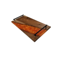 Plateau en bois Oak Muse, plateau rectangulaire en verre avec incrustation en shagreen rose, design moderne, durable pour une utilisation à la table