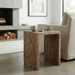 Sulur Side Table <b>Solid</b> <b>Wood</b> Small Accent End Table Modern Rustic Waterfall Nightstand Natural Teak Style Living Room Furniture - Product Image 2