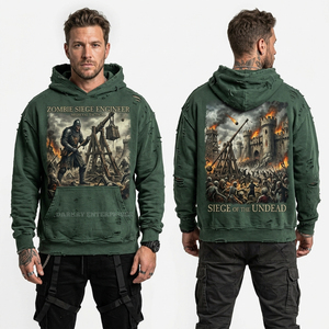 Light Blue Acid Wash Zip Hoodie Ice Fishing Zombie Graphic Mens Vintage Distressed Streetwear Heavyweight Hooded Jacket <b>Sale</b> - Product Image 2