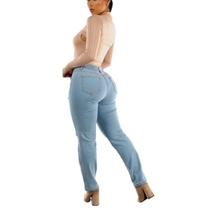Directo Bangladesh, pantalón vaquero de alta calidad para mujer, botón informal, cintura alta, diseño rasgado, talla grande, bolsillo de carga para mujer de verano - Product Image 6