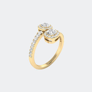 Anillo Toi et Moi con incrustaciones de circonitas redondas de 1.00 quilates y corte cojín - Product Image 3