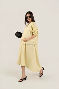 Women's Oversized Loose Fit Pregnancy Maternity Maxi Dress Casual Outwear Breathable Lightweight Woven 100% Cotton V-neck - Product Image 4