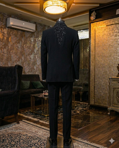 Costume de smoking noir pour homme, 3 pièces, broderie de paillettes, style britannique, tenue formelle, tenue de marié - Product Image 3