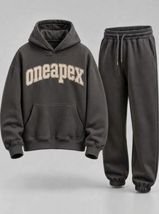Ensemble survêtement streetwear gris foncé oversize pour homme, sweat à capuche et pantalon de jogging, broderie personnalisée, coton épais, deux pièces - Product Image 2