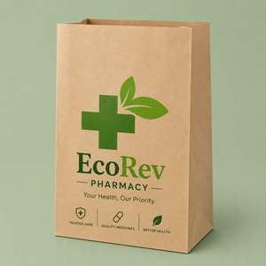Sac en papier de pharmacie de luxe recyclable EcoRev ECO44, papier d'art blanc, impression offset, poignées torsadées, soufflet de fond écologique - Product Image 6