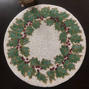 Mantel Individual de Tela Hecho a Mano con Forma Personalizada, Diseño de Cuentas Azules, Lujoso, Ecológico, Duradero, 5mm de Grosor, 400mm de Diámetro - Product Image 1