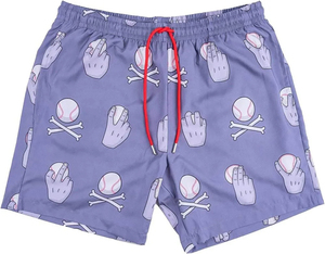 <b>Men</b> Front Logo Baseball Skull Print Mesh Board <b>Shorts</b> Drawstring Mid Waist Quick Dry Athletic Casual <b>Shorts</b> - Product Image 1