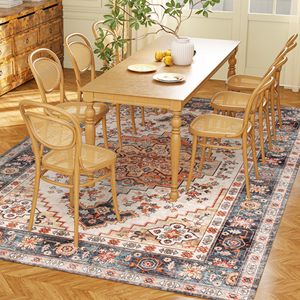 Tappeto Lavabile in Lavatrice 5x7 Antiscivolo con Stampa Boho e Motivo a Medaglione, Colore Marrone Fulvo per Soggiorno e Camera da Letto - Product Image 1