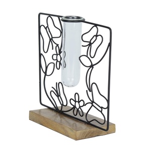 Jarrón de Metal Moderno con Diseño de Mariposa y Tubo de Vidrio, 31.5 cm de Altura, Negro, Porta Flores Decorativo - Product Image 2