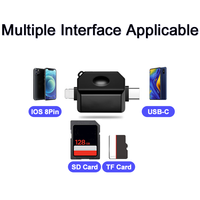 Lector de Tarjetas USB 2.0 3 en 1, Adaptador OTG Multitarjeta USB-C de 8 Pines para Tarjetas TF/SD, Externo para Drones, Laptops y Cámaras