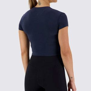 T-shirt court sans coutures personnalisé pour femme, maillot de yoga à manches courtes, respirant, anti-humidité, compression, coupe ajustée - Product Image 2