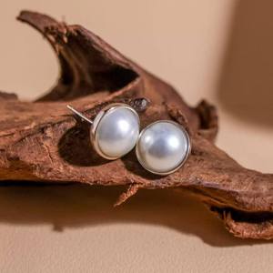 Pendientes de Perlas de Agua Dulce Grandes de 10-12 mm, Estilo Clásico Simple y Versátil, Plata de Ley, Elegantes - Product Image 2