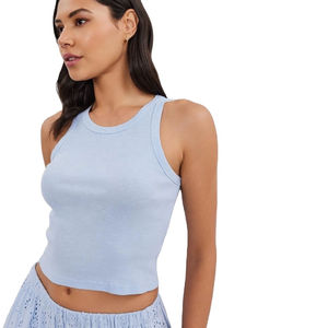 Débardeur court côtelé décontracté style streetwear pour femme – Nouvelle qualité, mélange polyester et coton, col rond, sans manches, dos nageur - Product Image 5