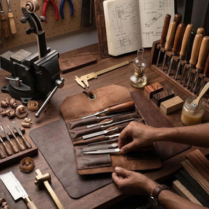 Wholesale High Quality <b>leather</b> <b>tool</b> roll organizer bags OEM supplier custom logo export quality portable storage in low price - Product Image 6