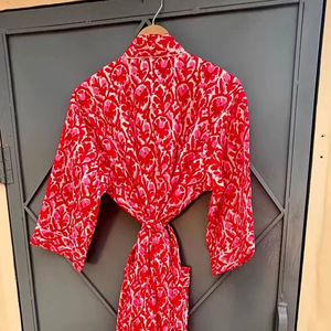 ชุดคลุมกิโมโนลายดอกไม้ผ้าฝ้าย, ชุดคลุมอาบน้ำลายบล็อกพิมพ์, ชุดคลุมชายหาด, ชุดคลุมเจ้าสาว, ชุดคลุมอาบน้ำผ้าฝ้ายสำหรับฤดูร้อน, ของขวัญ - Product Image 5