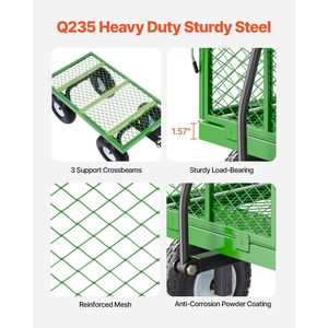 Carrello da Giardino in Acciaio Resistente con Capacità di 300 Kg e Pneumatici da 10 Pollici, Carrello Utilitario da Esterno Trainabile - Product Image 4