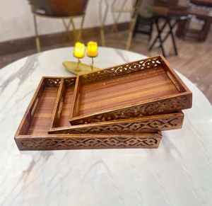 Ensemble de plateaux gigognes en bois faits à la main, décoration bohème et rustique, plateau de service, plateau en bois, décoration de mariage, plateau personnalisé - Product Image 5