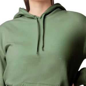 Olive Green Womens Pullover Hoodie <b>Long</b> Sleeve Fleece <b>Sweatshirt</b> Kangaroo Pocket Casual Customized Logo Wholesale Hooded Top - Product Image 3