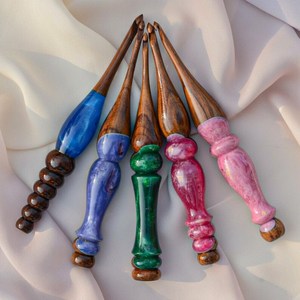 Handmade Crochet <b>Hooks</b> 3.5mm To 12mm | Multi-Color Resin & Rosewood Ergonomic Handle | No-Snag Yarn Tools - Product Image 1