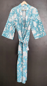 ชุดกิโมโนผ้าฝ้ายพิมพ์ลายดอกไม้สุดหรู งานฝีมือลายดอกไม้แบบชาวชาวรัฐชัยปุรี เสื้อคลุมอาบน้ำลำลอง ระบายอากาศได้ดี เหมาะสำหรับฤดูร้อน ชุดคลุมสำหรับผู้หญิง - Product Image 3