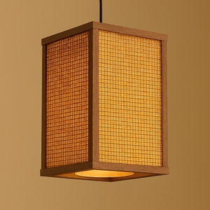 Lampe suspendue rectangulaire en bambou, éco-responsable, minimaliste, décoration d'intérieur, éclairage fait main, diffusion douce et chaude, naturelle - Product Image 4