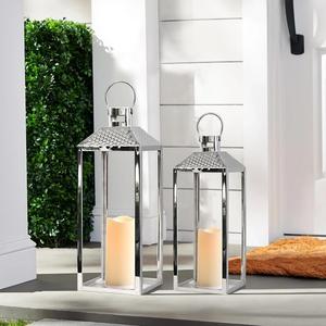 Lanterne à bougie décorative en métal vintage, classique, blanche et revêtue, avec verre transparent, pour l'intérieur et l'extérieur, à suspendre. - Product Image 5