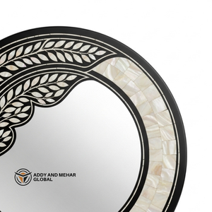 กระจกติดผนังทรงกลมหรูหรา ตกแต่งด้วยงานฝัง MDF สไตล์อาร์ตเดโค ทำด้วยมือพร้อมกรอบสีดำ สำหรับตกแต่งงานแต่งงาน - Product Image 4