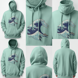 Men Trendy 100% Cotton Fleece Oversized for Hoodie with Creative Wave Graphics and Pocket - Product Image 4