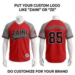 เสื้อเบสบอลยูนิเซ็กซ์ผ้าโพลีเอสเตอร์อินเตอร์ล็อคพรีเมียม 180 GSM สีขาวลายเส้น  พร้อมปักโลโก้ด้วยความร้อน  ติดกระดุมด้านหน้า สำหรับทีม - Product Image 1