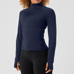 Women Nylon Seamless Sports Jacket High Elastic Zip up Jacket <b>Long</b> <b>Sleeve</b> Tight-fitting Running Fitness Coat Gym Jacket - Product Image 1