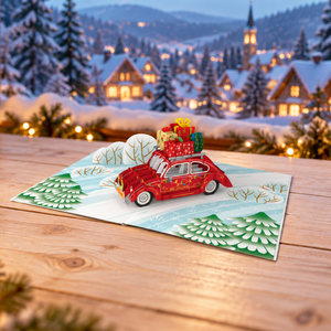 Carte pop-up 3D de Noël avec Père Noël au volant d'une voiture, animaux et grand bus de Noël, carte origami, enveloppe, carte de vœux faite à la main, cadeau spécial - Product Image 5