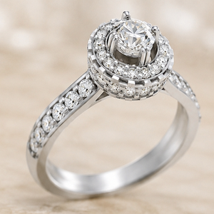 Bague de fiançailles solitaire Halo avec diamant de laboratoire, or blanc 14 carats plaqué rhodium, certifiée IGI, pour demande en mariage - Product Image 2