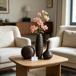 Juego de Jarrones Decorativos de Bambú Texturizado con Diseño Acanalado para Flores, Decoración del Hogar y Sala de Estar - Product Image 2