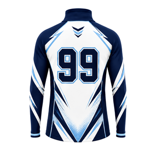 Navy Blue Light Blue White Quarter Zip Sports Shirt Long Sleeve Athletic Training Running Teamwear Custom Sportswear <b>Jersey</b> - Product Image 2