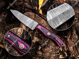 มีดเดินป่าล่าสัตว์เหล็กดามัสกัสพรีเมียม ด้ามไม้ปักก้า ใบมีดแบบฟิกซ์ สำหรับกิจกรรมเอาตัวรอดกลางแจ้ง ปลายใบมีดแบบดรอปพอยต์ ด้ามจับแบบฟูลแทง OEM/ODM MOQ ต่ำ - Product Image 4