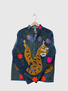 Veste en velours brodée à la main, col mandarin, manches longues, motif animal, taille plus pour femmes, vêtements d'automne - Product Image 2