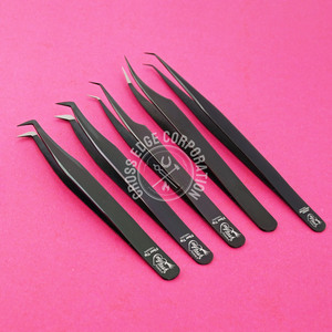 Custom Logo Black Eyelash Extensions Tweezers with Stainless Material Volume Tip Type for Eyebrow Use - Product Image 1