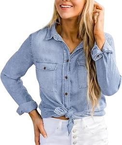 สินค้ามาใหม่ 2026 เสื้อผ้าแฟชั่นผู้หญิง OEM เสื้อเชิ้ตยีนส์ติดกระดุมทรงหลวม สไตล์ลำลอง ซักล้างได้ เสื้อเชิ้ตยีนส์สำหรับฤดูร้อน - Product Image 5