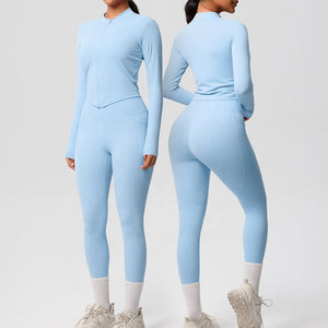 Conjunto de Top Corto y Pantalones Cortos de Yoga para Mujer, Estilo Retro, Lavado Ácido, Ropa Deportiva sin Costuras para Gimnasio, Conjunto Atlético de 2 Piezas para Yoga y Entrenamiento - Product Image 2