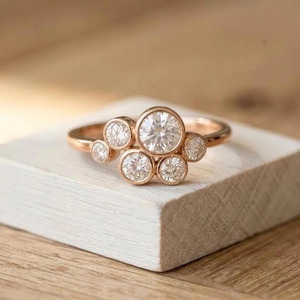Round Brilliant Lab Grown Diamond Engagement Ring 10K 14K 18K Solid Gold Five Stone Design Ring IGI Certified DEF VS VVS Clarity - Product Image 2