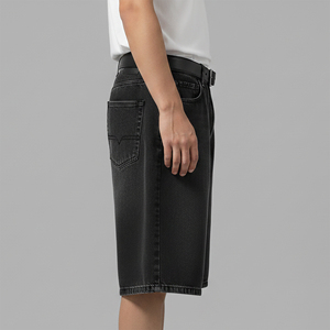 Premium Quality Dark Stone Washed Short Length Vintage Style Denim Shorts Custom Distressed Applique Embroidery Denim Jorts - Product Image 5