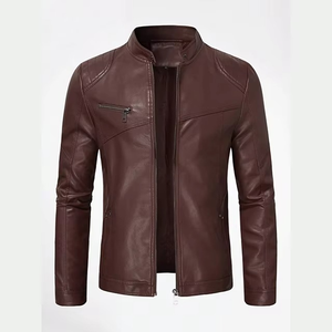 เสื้อแจ็คเก็ตหนัง PU บางสำหรับผู้ชาย คอตั้ง มีกระเป๋าข้าง สไตล์สุภาพบุรุษ ขายส่ง - Product Image 1